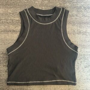 size xs shein grey cropped halter neck tank top with white stitching